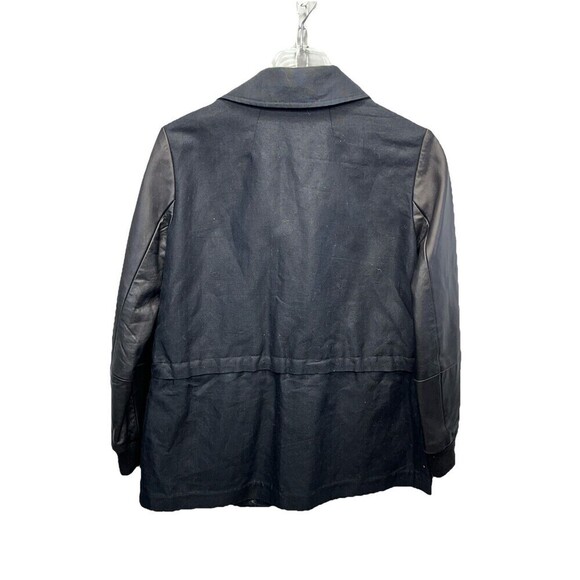 Club Monaco Black Lamb Leather Canvas Cargo Utility Jacket Size S Pockets zip - Picture 6 of 11